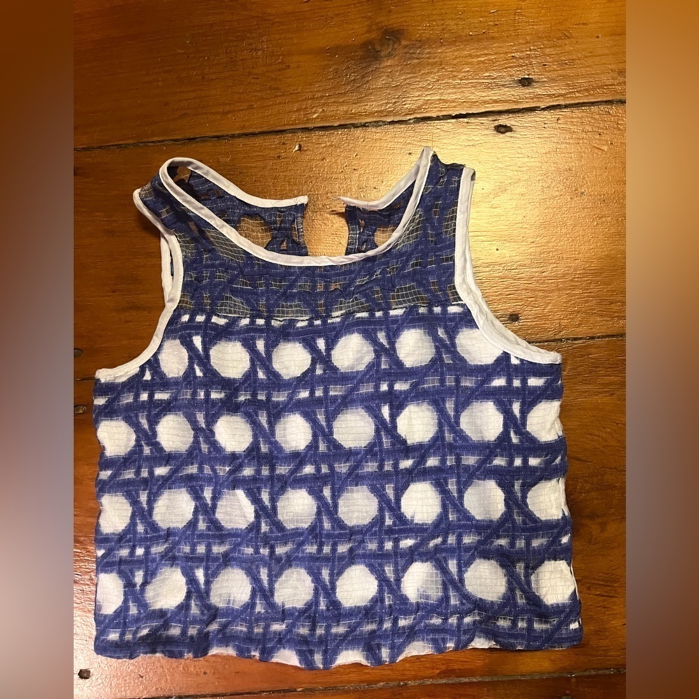 Pippa & Julie girls sleeveless button back top blue white checkered size 14